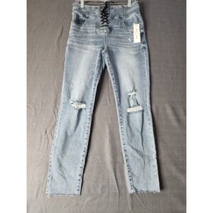 Juicy Couture Women's Melrose High Rise Light Lace Up Distressed Jeans Sz 31 NWT